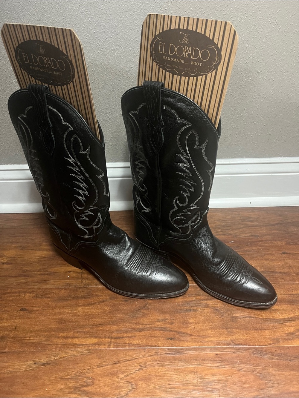 Vintage “The El Dorado”  Black Leather Handmade Western Cowboy Boots, s 10 1/2EE